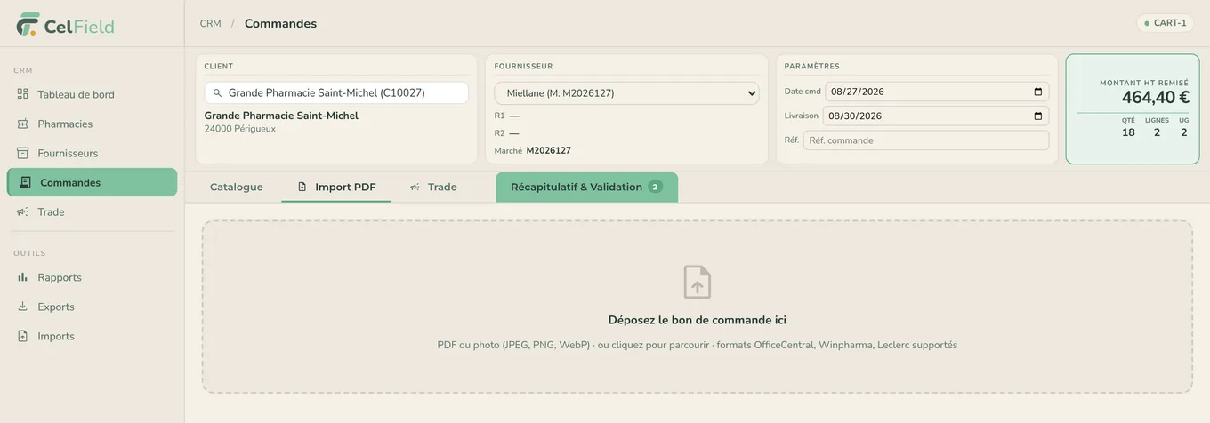 Dépôt d'un bon de commande pour lecture par l'IA dans CelField